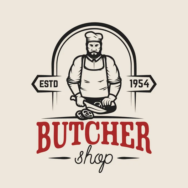 Kasap. Tasarım öğesi logosu, etiket, arma, işaret, poster için. Vektör çizim