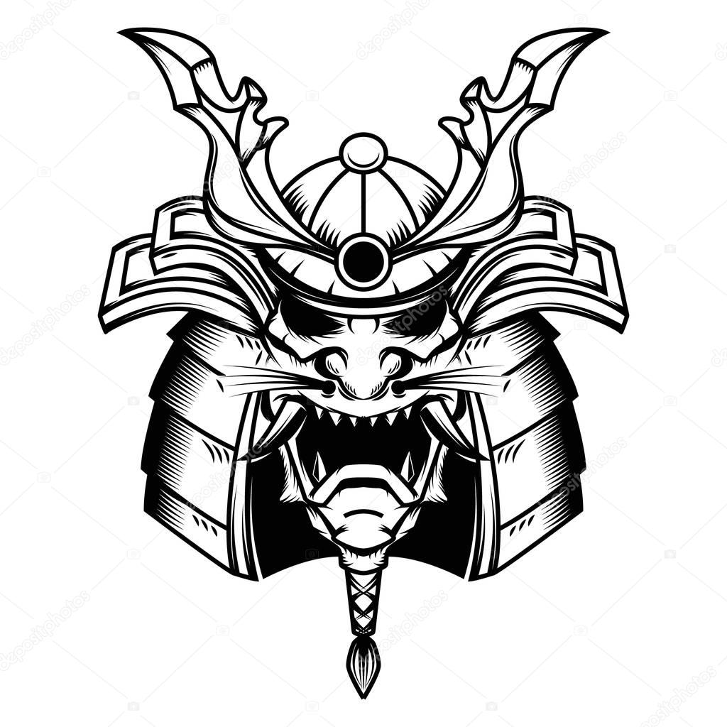 Samurai helmet illustration on white background. 