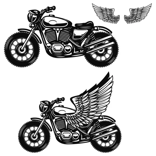 白い背景の上のバイクのイラスト。翼のあるバイク. — ストックベクタ