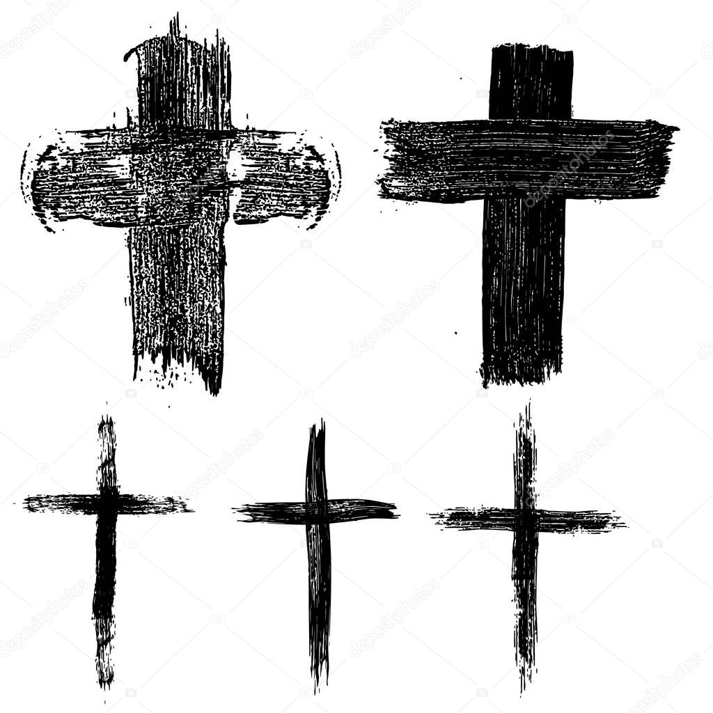 Set of hand drawn crosses. Religious symbols. 