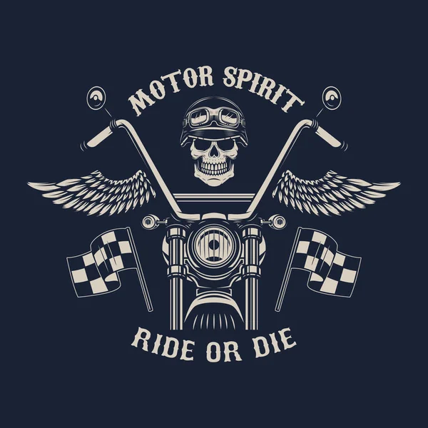 电机的精神。骑或死。摩托车用翅膀。赛车的头骨。海报、 会徽、 标志、 徽章的设计元素。矢量图 — 图库矢量图片