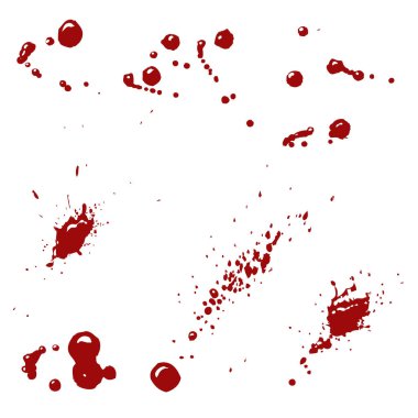 Beyaz arka plan üzerinde izole Kan sıçraması kümesi. Vektör tasarım öğesi