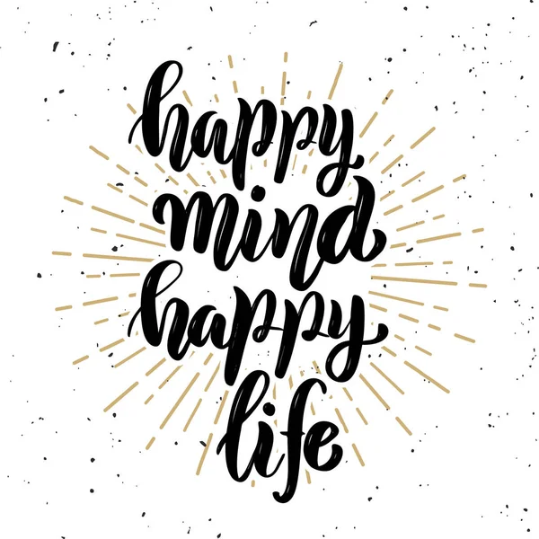 幸せな心の幸せな生活。白い背景の上の手レタリング引用. — ストックベクタ