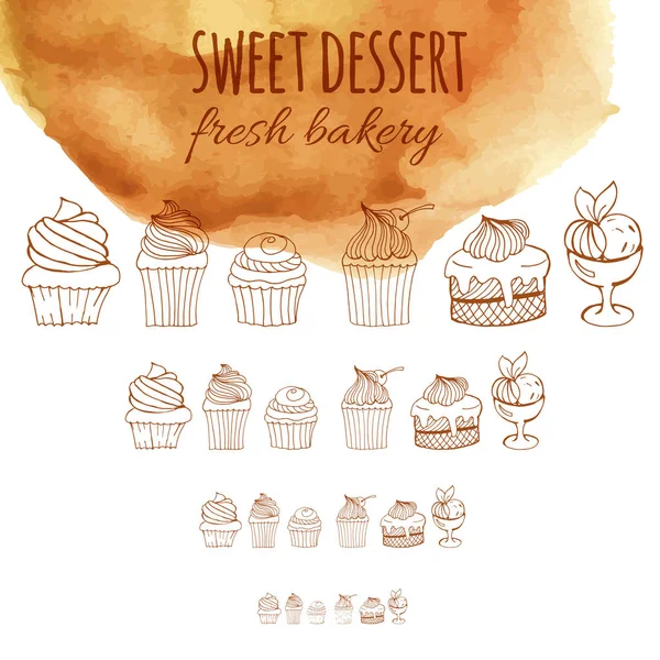 şekerli tatlı, taze ekmek, suluboya çizilmiş kekler, Pastalar, menüler, Davetiyeler, afiş ile arka plan