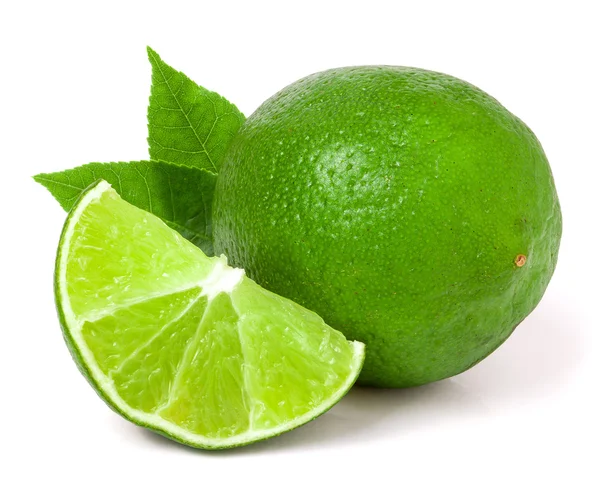 Lime with slices and leaf isolated on white background — Stock Photo, Image