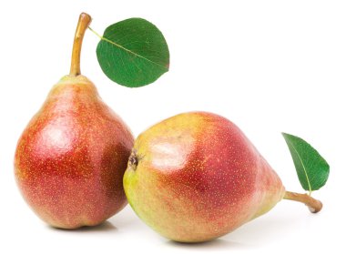 Beyaz arka plan üzerinde izole yaprak iki kırmızı armut