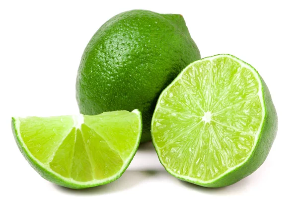 Lime with slices and half isolated on white background — Stock Photo, Image