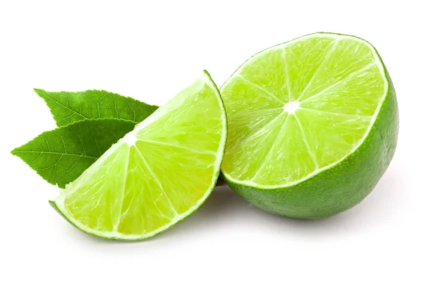 Lime with slices and leaf isolated on white background — Stock Photo, Image