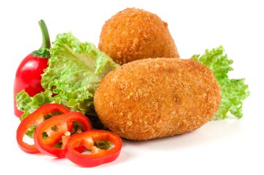 iki kızarmış ekmekli göğsü marul ve beyaz arka plan üzerinde izole biber ile