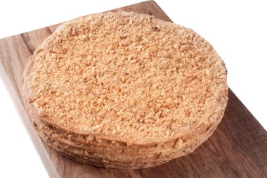 Napolyon pasta bir kesim üzerinde kurulu izole beyaz arka plan