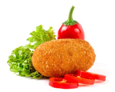 Kızarmış ekmekli göğsü beyaz arka plan üzerinde izole marul ile