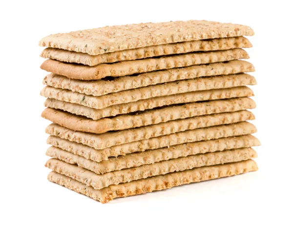 Stapel graan crispbreads geïsoleerd op witte achtergrond — Stockfoto