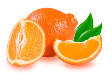 Mandarin veya Mineola beyaz arka plan üzerinde izole yaprak ile