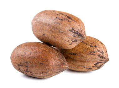 Beyaz arka plan üzerinde izole üç pekan fındık