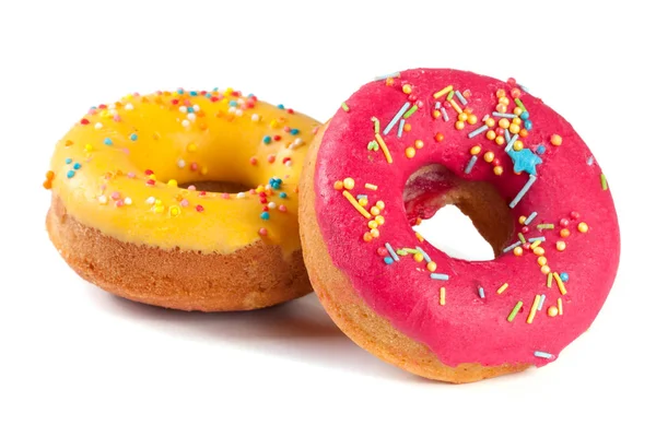 Zwei glasierte Donut isoliert auf weißem Hintergrund — Stockfoto