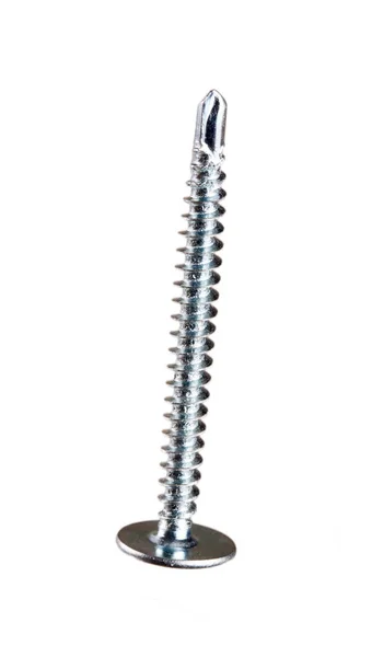 Um parafusos de metal isolado no fundo branco — Fotografia de Stock
