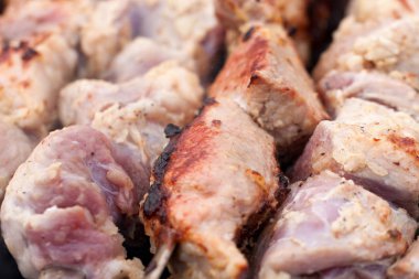 Izgara şiş veya barbekü ızgara kebab. Seçici odak