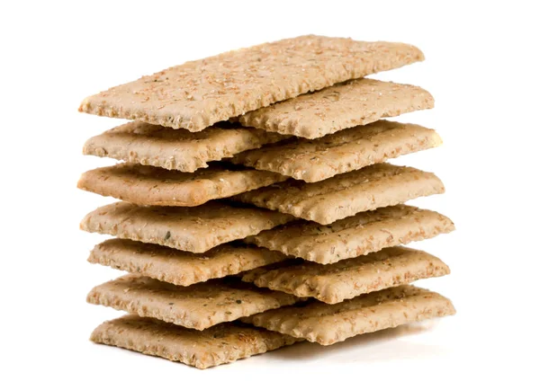 Stapel graan crispbreads geïsoleerd op witte achtergrond — Stockfoto