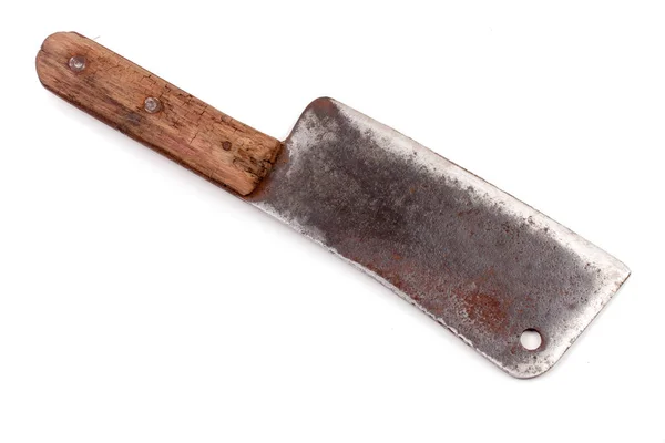 Old meat cleaver or knife isolated on white background — Stock Photo, Image