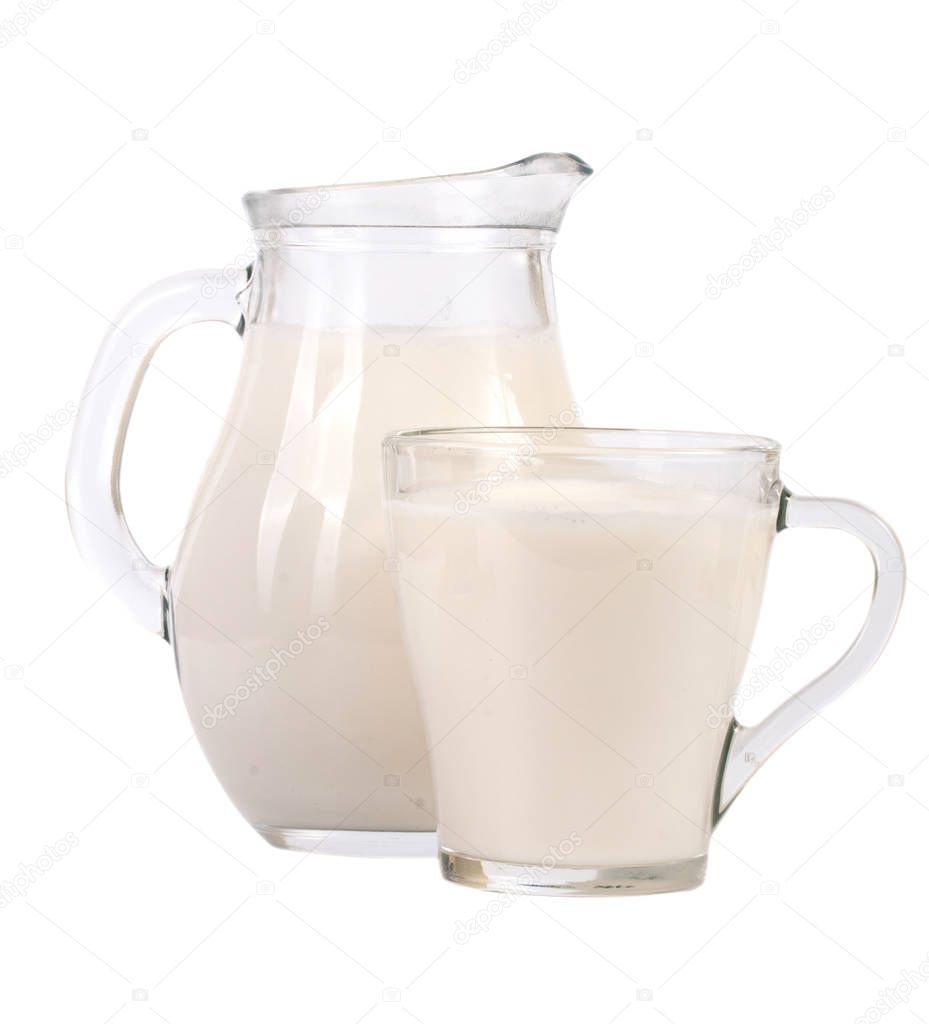 jug and glass of milk isolated on white background