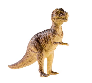 Beyaz arka planda izole edilmiş plastik dinozor oyuncağı