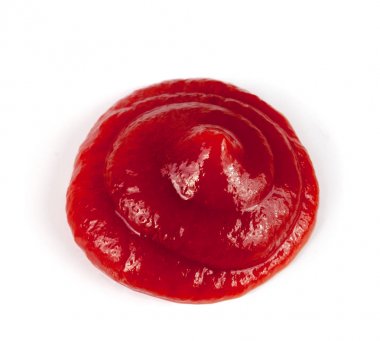 Beyaz arka plan üzerinde izole domates ketçap. Üstten Görünüm