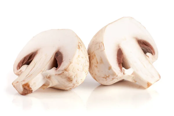 Cogumelos champignon metade isolado no fundo branco — Fotografia de Stock
