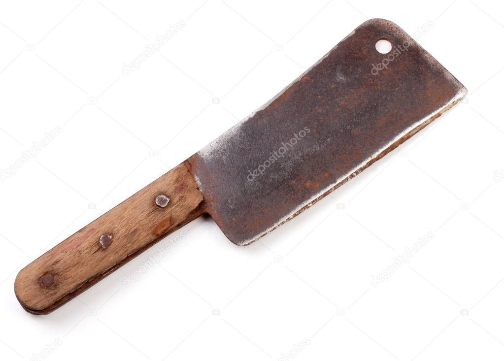 Old meat cleaver or knife isolated on white background