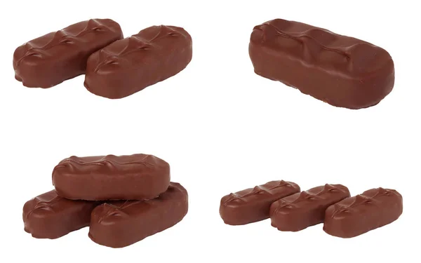 Barras de chocolate aisladas sobre un fondo blanco. Conjunto o colección — Foto de Stock
