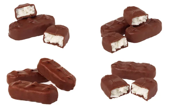 Μπάρες σοκολάτας που απομονώνονται σε λευκό φόντο. Σύνολο ή συλλογή — Φωτογραφία Αρχείου