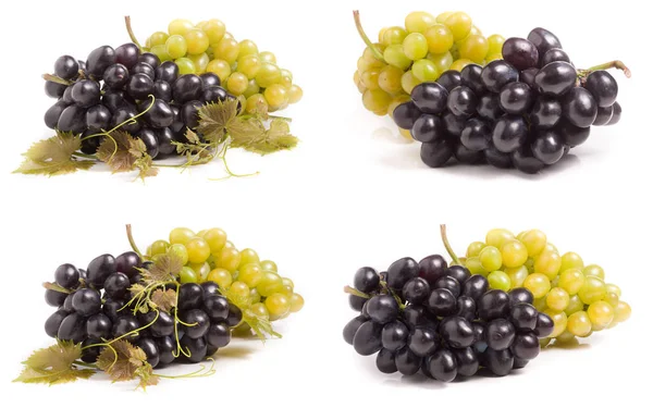 Куча зеленого и синего винограда изолированы на белом фоне. Набор или коллекция — стоковое фото