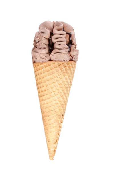 在白色背景上隔绝的巧克力冰淇淋锥 — 图库照片