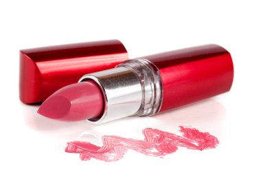 Pembe ruj beyaz arka plan closeup izole