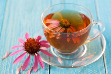 Ekinezya çay mavi ahşap tablo