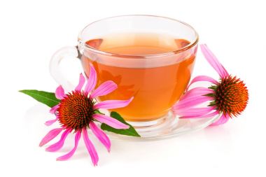 Beyaz arka plan üzerinde izole Ekinezya çayı. Şifalı çay