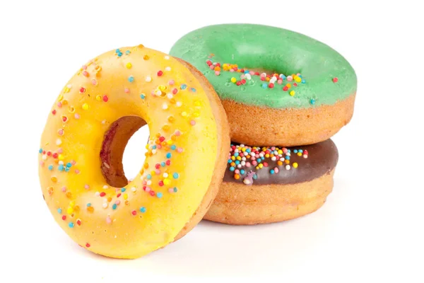 Drei glasierte Donut isoliert auf weißem Hintergrund — Stockfoto