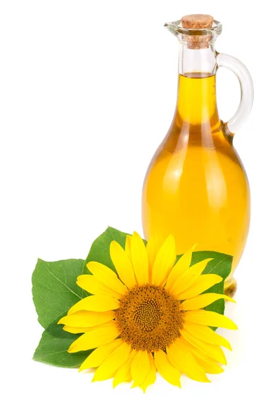 Solrosolja och blomma isolerad på vit bakgrund — Stockfoto