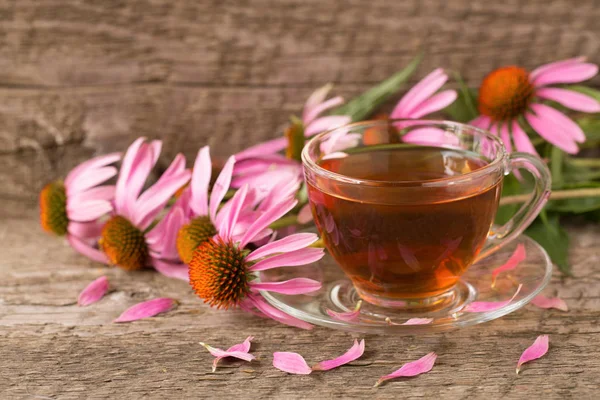 Echinacea τσάι στο παλιό ξύλινο τραπέζι — Φωτογραφία Αρχείου