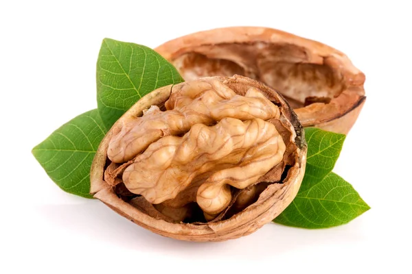 Walnut with leaf isolated on white background — Stock Photo, Image