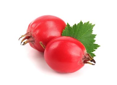 Hawthorn berry izole beyaz arka plan yakın çekim yaprak ile