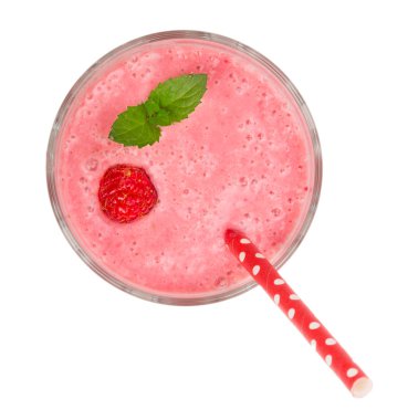 Cam ahududu yoğurt nane ile izole üzerinde beyaz arka plan bırakır. Üstten Görünüm