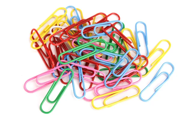 Bunch of colorful paper clips isolated on white background — Stock Photo, Image