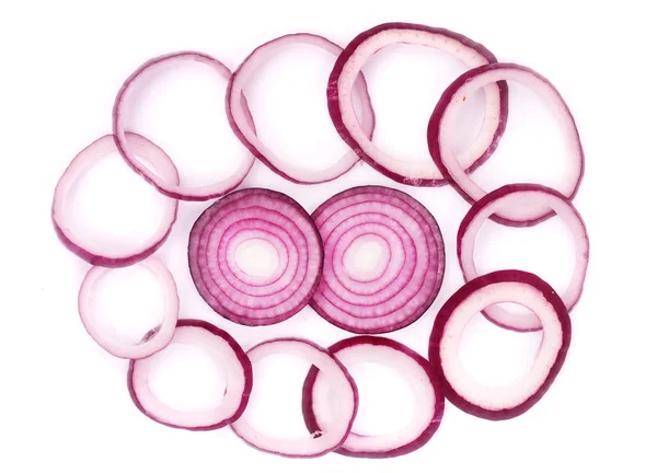 Sliced red onion rings isolated on white background. Top view — Stock Photo, Image