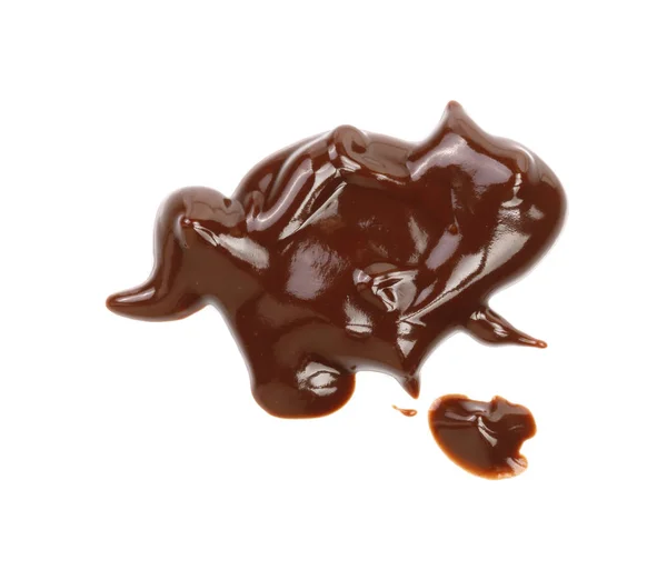 熱い溶かされたチョコレートに孤立した白い背景に、平面図を注ぐ — ストック写真