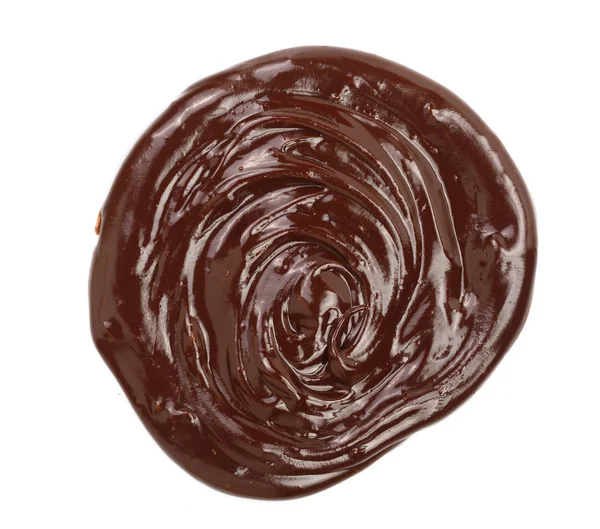 Ζεστή λιωμένη σοκολάτα ρίχνει απομονωθεί σε λευκό φόντο, το top view — Φωτογραφία Αρχείου