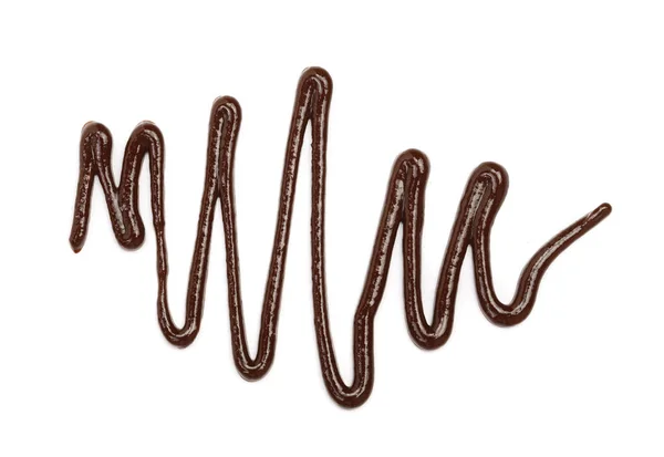 İzole üzerinde beyaz arka plan, yukarıdan dökme sıcak eritilmiş çikolata — Stok fotoğraf