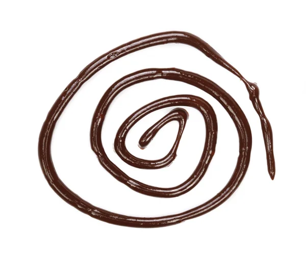 İzole üzerinde beyaz arka plan, yukarıdan dökme sıcak eritilmiş çikolata — Stok fotoğraf