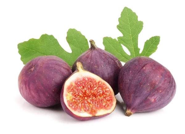 Fig fruits with leaves isolated on white background — Stock Photo, Image