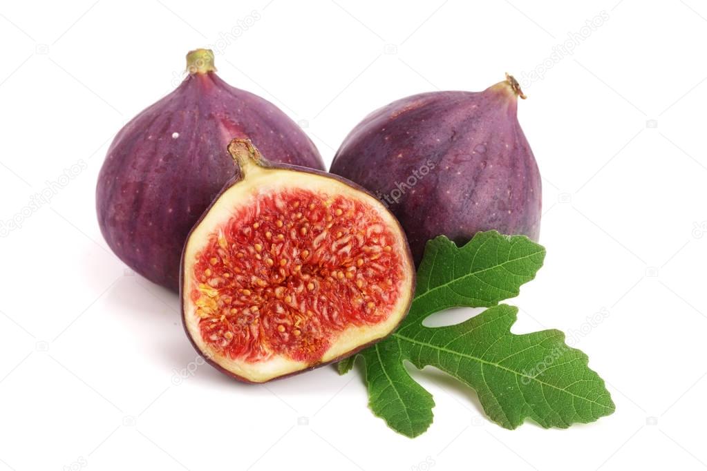 fig fruits with leaves isolated on white background