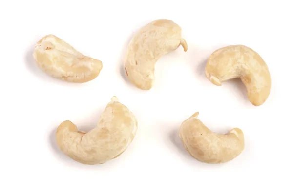 Cashewnüsse isoliert auf weißem Hintergrund. Ansicht von oben — Stockfoto